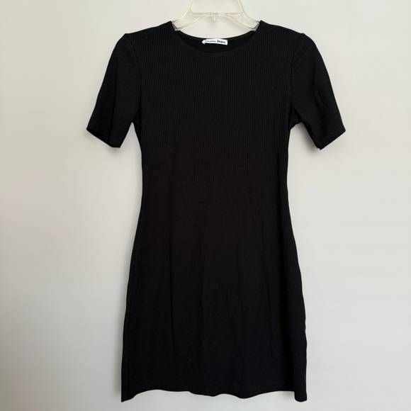 Reformation Black Ribbed Knit Mini Shirt Dress Sz M Night Out Party Capsule LBD - Picture 2 of 7